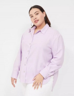 Purple Lane Bryant Relaxed Linen Button-Down Women Shirts | NWU7969OM