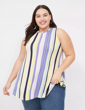 Purple Multicolor Stripes Lane Bryant Max Swing Sleeveless High-Neck Tunic Women T Shirts | KHB3343ZI