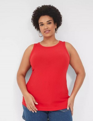 Red Lane Bryant Fitted High-Neck Rib Women Tank Top | CXE6011QD