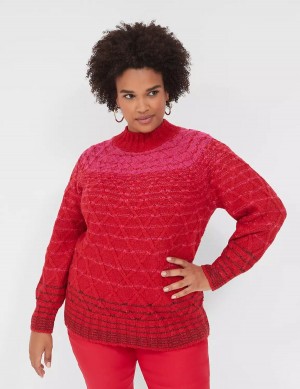 Red Lane Bryant Mock-Neck Cable Women Sweaters | TYD7948SY