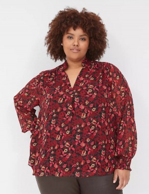 Red Lane Bryant Smocked-Shoulder Popover Women Blouse | BMD1457XA