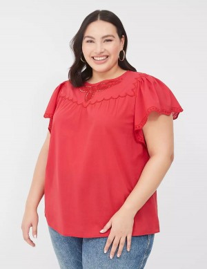 Red Lane Bryant Swing Eyelet-Trim Popover Women Blouse | GQD317XE