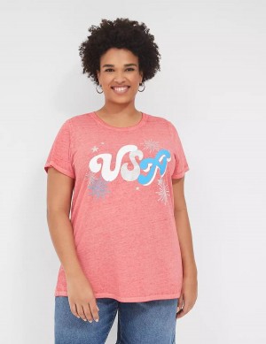 Red Lane Bryant USA Graphic Tee Women T Shirts | IYH8114XS