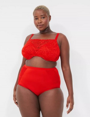 Red Lane Bryant Unlined with Lace Overlay Women Balconette Bra | JZD858BU