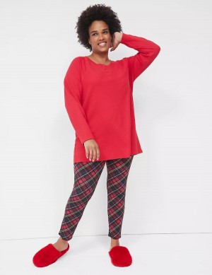 Red Multicolor Lane Bryant Thermal Henley Tee & Legging PJ Set Women Pajamas | TMY7045UB