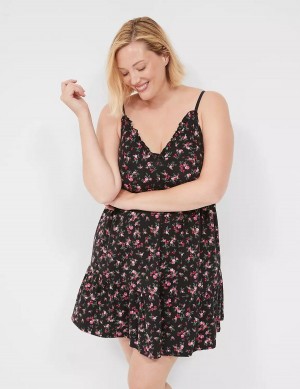 Rose Black Lane Bryant Comfy Cotton Ruffle Chemise Women Dress | TXU7393HZ