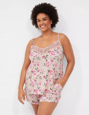 Rose Pink Lane Bryant DreamyCool Lace-Trim Cami & Short PJ Set Women Pajamas | CNA6366OH