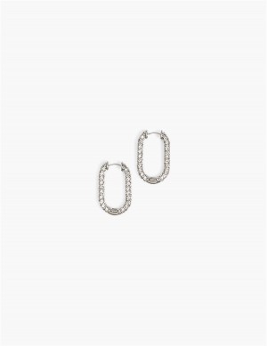 Silver Lane Bryant Pave Oblong Women Hoop Earrings | LKF8457VD