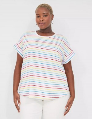 Stripes Lane Bryant Easy Roll-Sleeve Tee Women T Shirts | YEX2936FC