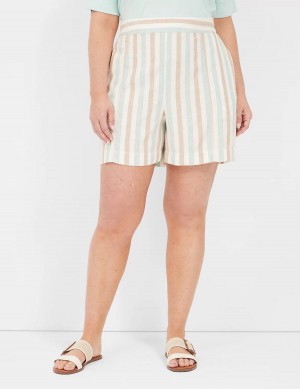 Stripes Lane Bryant Pull-On Linen Stripe Women Shorts | YIH6850RQ