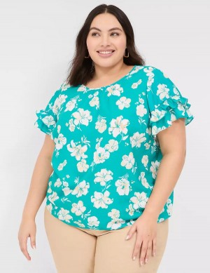 Turquoise Lane Bryant Flutter-Sleeve Crew-Neck Top Women T Shirts | WBQ3050WV