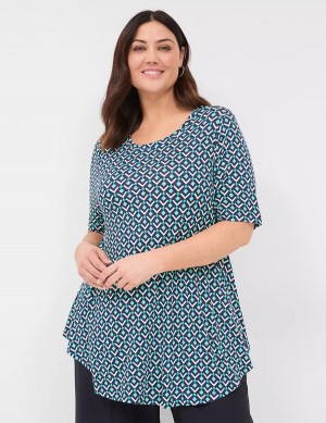 Turquoise Navy Lane Bryant Max Swing Perfect Sleeve Crew-Neck Tee Women T Shirts | ZZG24100QA