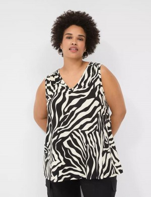 White Black Lane Bryant Swing Cinch-Shoulder Women Tank Top | EUV1470GR