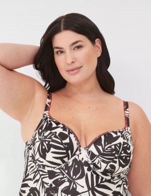 White Black Lane Bryant Underwire Balconette Tankini Women Bikini Top | OEF1870CF