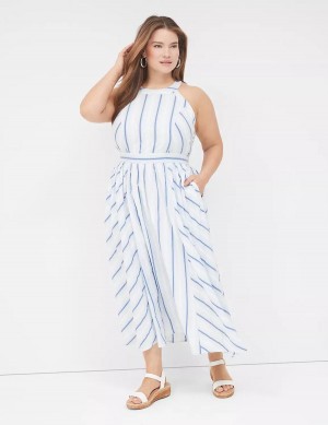 White Blue Lane Bryant Halter-Neck Women Maxi Dress | TSO961JU