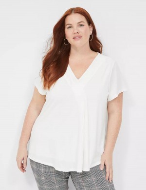 White Lane Bryant Cap-Sleeve Pleat-Front Top Women T Shirts | UXA2724RQ