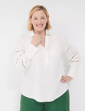 White Lane Bryant Collar Split-Neck Popover Women Blouse | QWV195XD