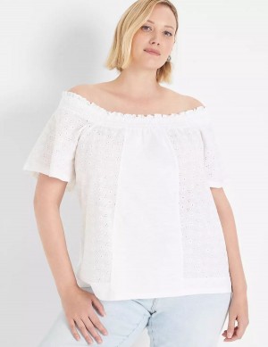 White Lane Bryant Convertible Eyelet Woven & Knit Top Women T Shirts | ZGP8121LF