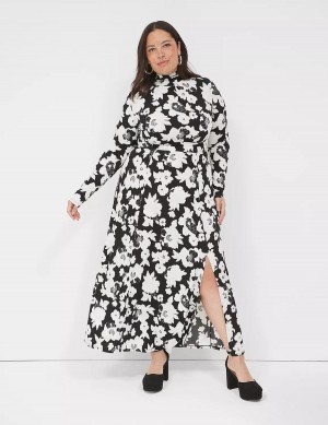 White Lane Bryant Long-Sleeve Tie-Neck Jersey Women Maxi Dress | HAI740OJ