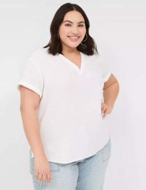 White Lane Bryant Relaxed Gauze V-Neck Popover Women Shirts | XPT9882DB