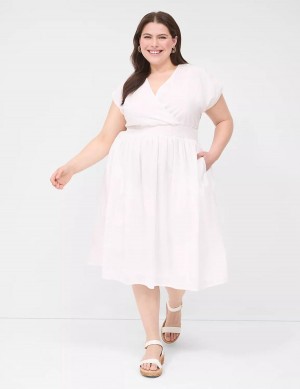 White Lane Bryant Shirred-Shoulder Smocked-Waist Women Midi Dress | DFH6115IN