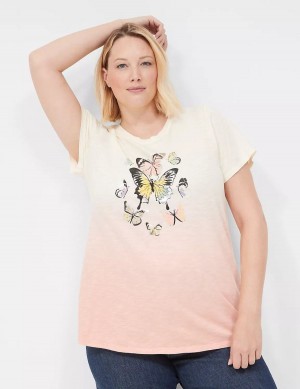 White Orange Lane Bryant Butterflies Graphic Tee Women T Shirts | SMN2286LH