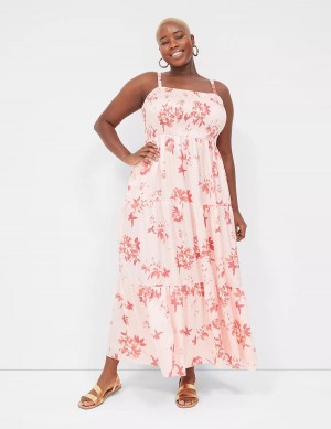 White Pink Lane Bryant Sleeveless Tiered Women Maxi Dress | QCQ7398WJ