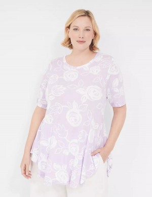 White Purple Lane Bryant Max Swing Perfect Sleeve Crew-Neck Tee Women T Shirts | CZM1017XT