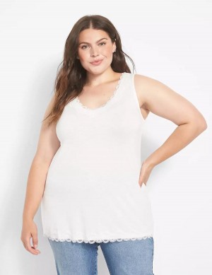 White Rose Lane Bryant Classic V-Neck Lace-Trim Women Tank Top | JDJ5111AH