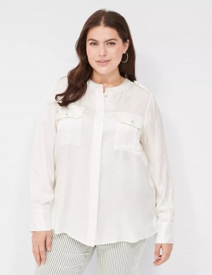 White Rose Lane Bryant Satin Long-Sleeve Button-Front Women Blouse | IQA935JF