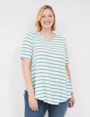 White Stripes Lane Bryant Lurex Max Swing Perfect Sleeve Crew-Neck Tee Women T Shirts | PZG1286TQ