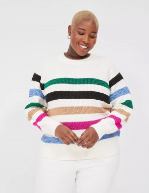 White Stripes Lane Bryant Lurex Stripe Crew-Neck Women Sweaters | DZN8990UX