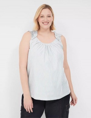 White Stripes Lane Bryant Swing Lurex Stripe Ruffle-Sleeve Women Tank Top | EVO5369FF