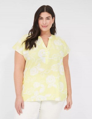 White Yellow Lane Bryant Swing Notch-Neck Woven & Knit Top Women Blouse | WHM2169LI