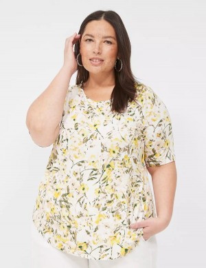 Yellow Lane Bryant Curved-Hem Perfect Sleeve Tee Women T Shirts | BMO6270NU