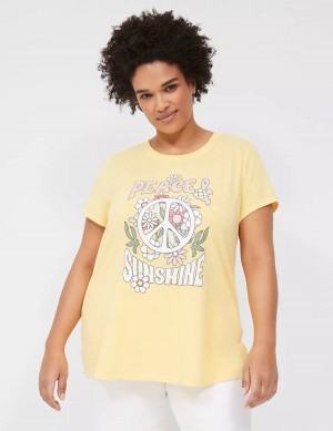 Yellow Lane Bryant Peace & Sunshine Sparkle Graphic Tee Women T Shirts | THW2013BY