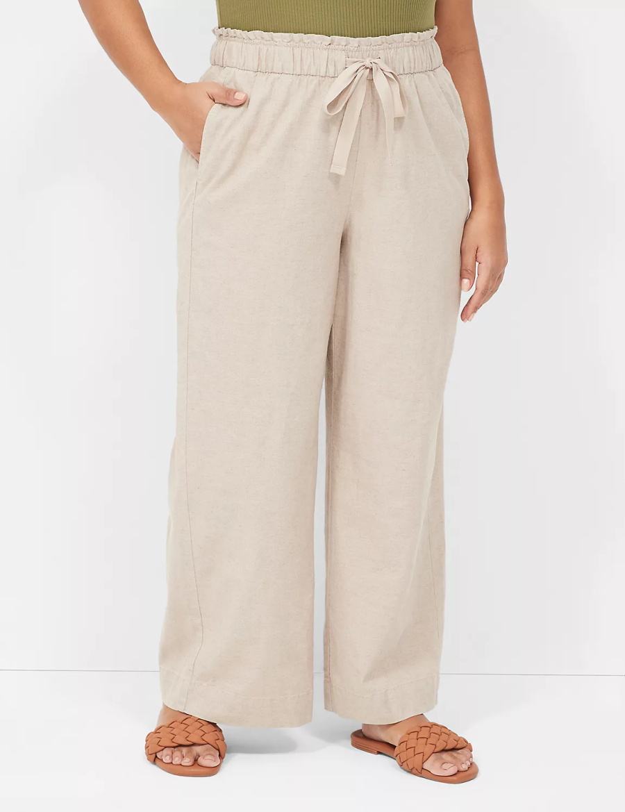 Beige Lane Bryant Linen Wide Leg Women Pants | TTL4492NW