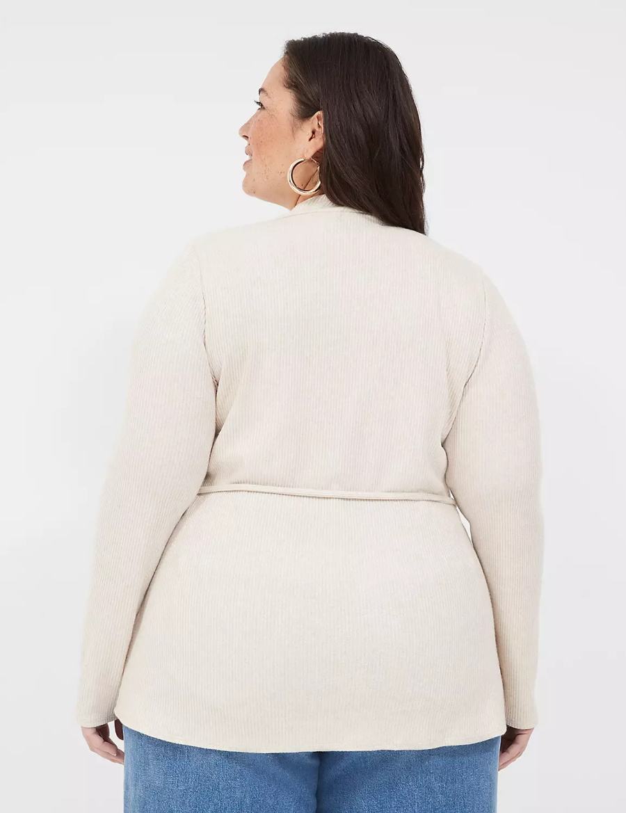 Beige Lane Bryant Lurex Mock-Neck Tie-Waist Top Women Sweaters | BHN6393MF