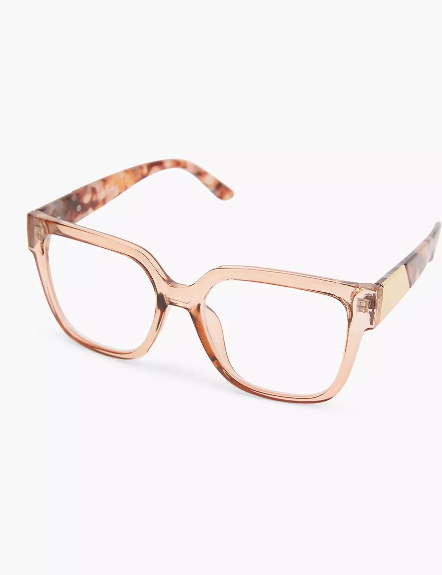 Beige Lane Bryant Tan Crystal & Tortoiseshell Print Cateye Reading Women Glasses | AHN9890GO