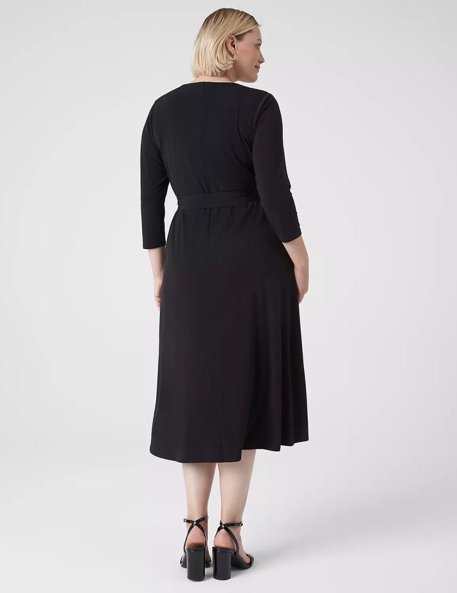 Black Lane Bryant 3/4-Sleeve High-Low Jersey Women Midi Dress | ZAZ712JH