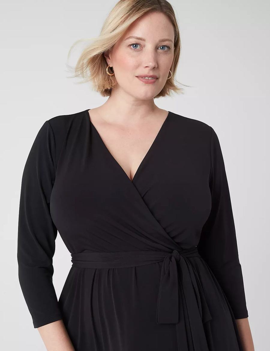 Black Lane Bryant 3/4-Sleeve High-Low Jersey Women Midi Dress | ZAZ712JH