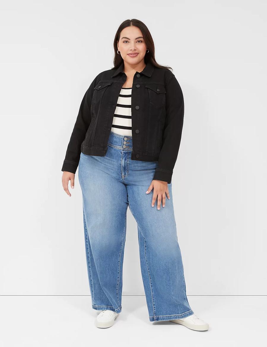 Black Lane Bryant Black Denim Women Jackets | SAI2348YP