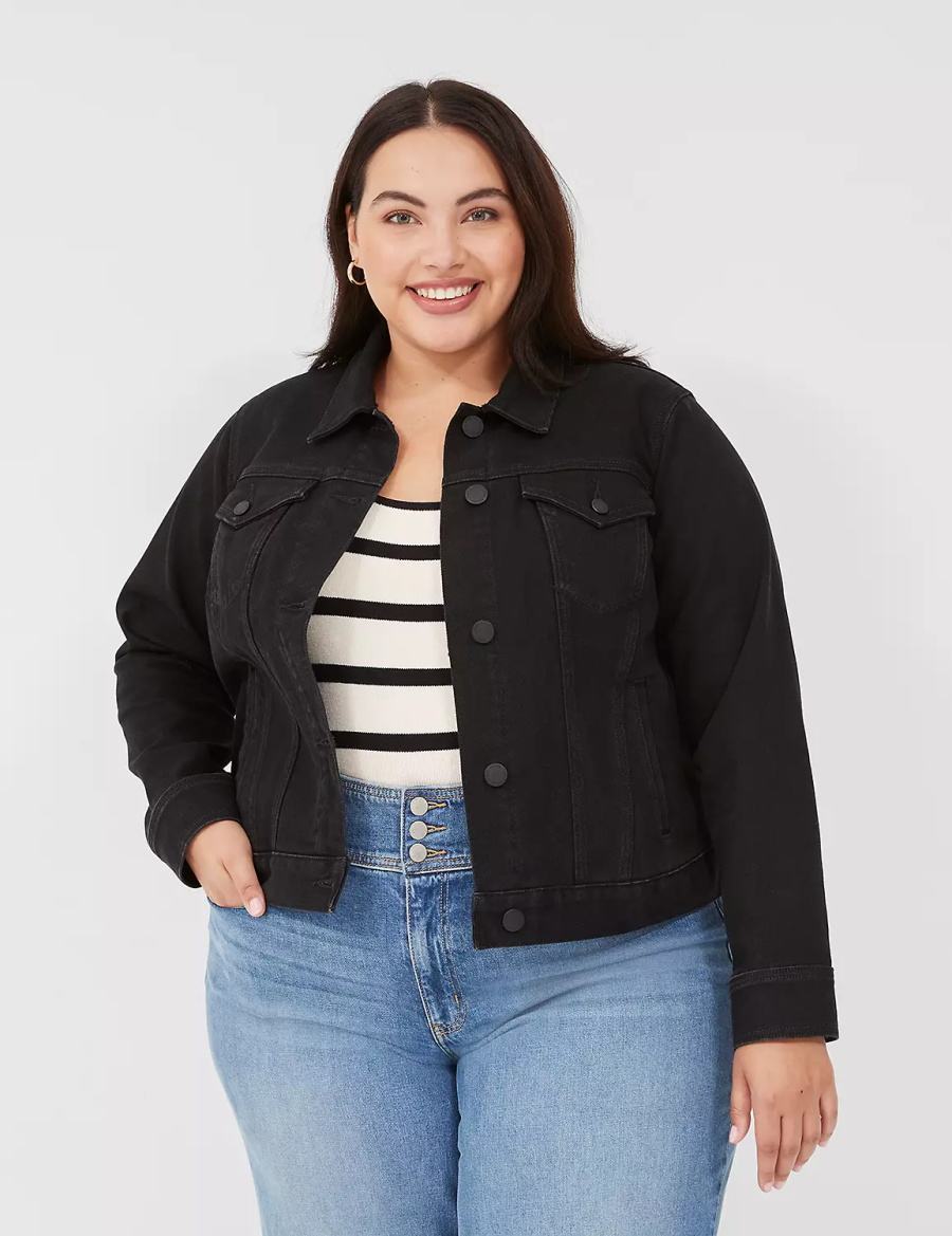 Black Lane Bryant Black Denim Women Jackets | SAI2348YP