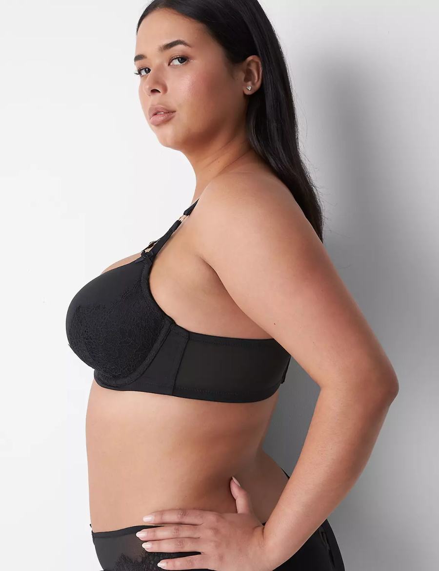 Black Lane Bryant Boost Women Balconette Bra | ISM1488OM