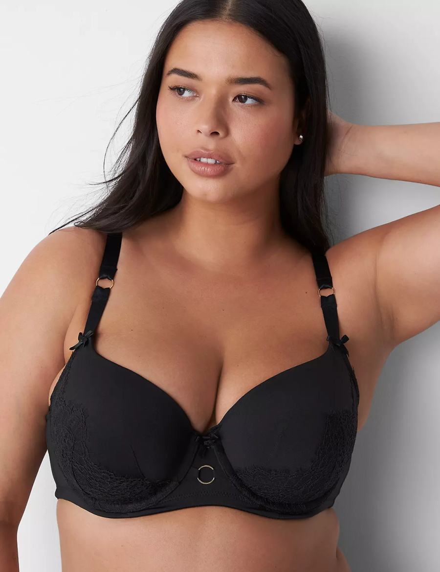 Black Lane Bryant Boost Women Balconette Bra | ISM1488OM