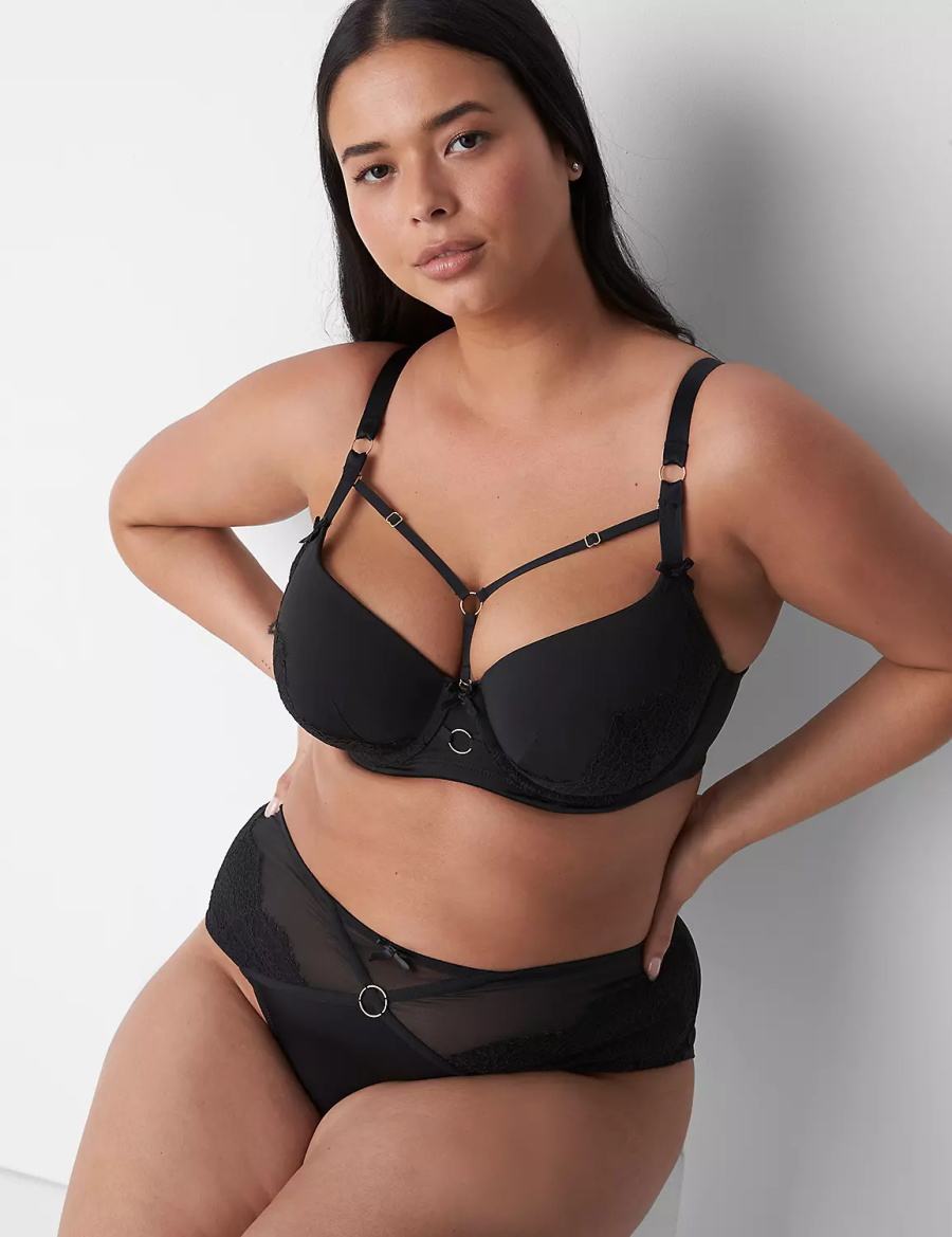 Black Lane Bryant Boost Women Balconette Bra | ISM1488OM