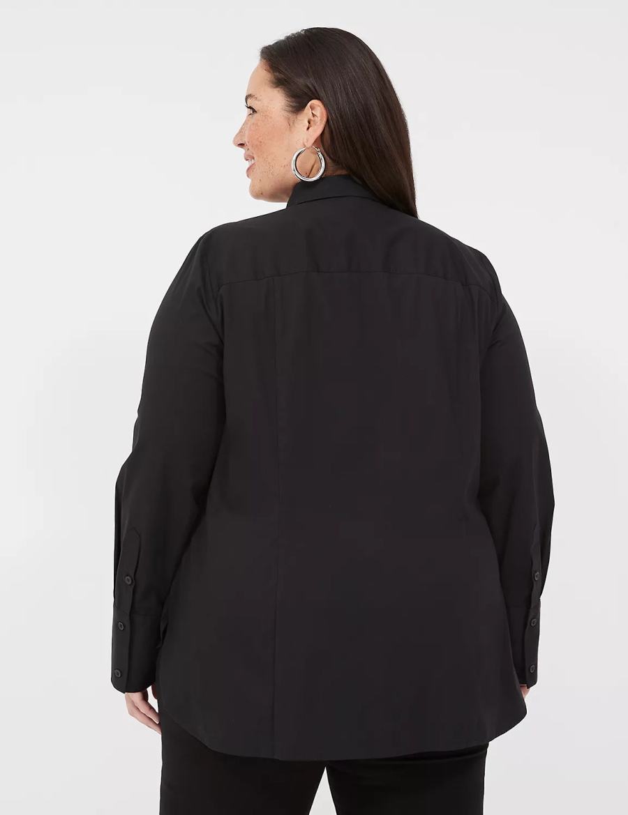 Black Lane Bryant Button-Front No-Peek Girlfriend Women Shirts | UKN9445RT