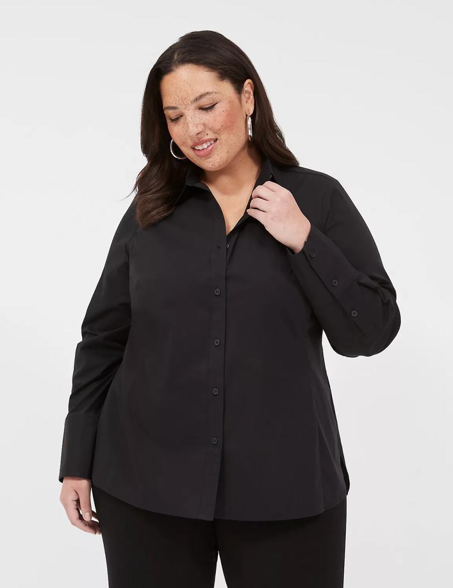 Black Lane Bryant Button-Front No-Peek Girlfriend Women Shirts | UKN9445RT