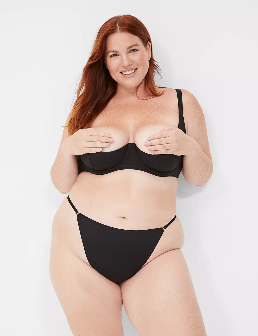 Black Lane Bryant Chain Embellished Women Thong Panty | GVG592RA