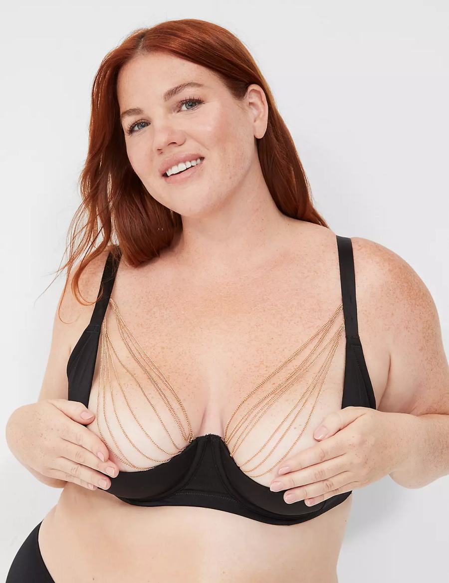 Black Lane Bryant Chain Quarter Cup Women Bralettes | XGL7352MZ